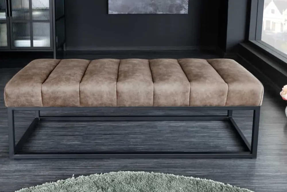 Riess-Ambiente Sitzbänke > Design Sitzbank PETIT BEAUTÉ 110cm vintage taupe Microfaser schwarzes Metallgestell