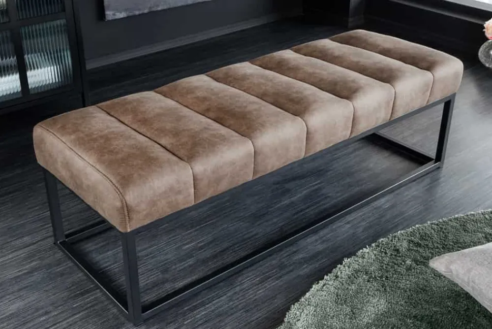 Riess-Ambiente Sitzbänke > Design Sitzbank PETIT BEAUTÉ 110cm vintage taupe Microfaser schwarzes Metallgestell