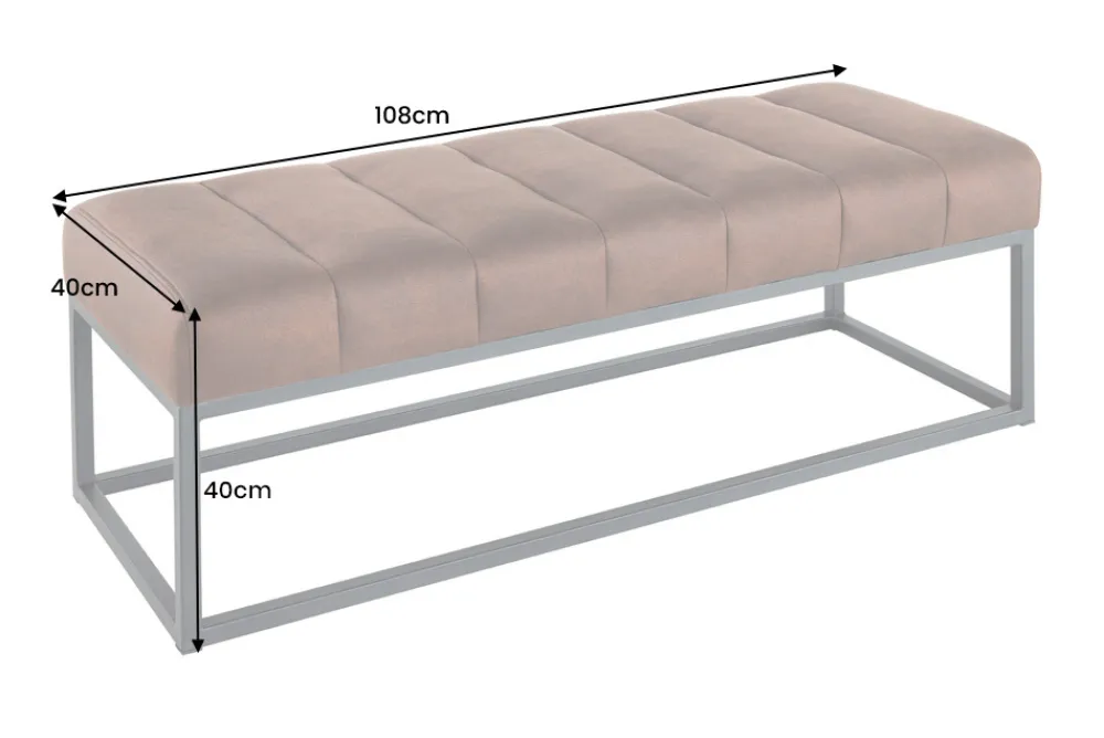 Riess-Ambiente Sitzbänke > Design Sitzbank PETIT BEAUTÉ 110cm vintage taupe Microfaser schwarzes Metallgestell