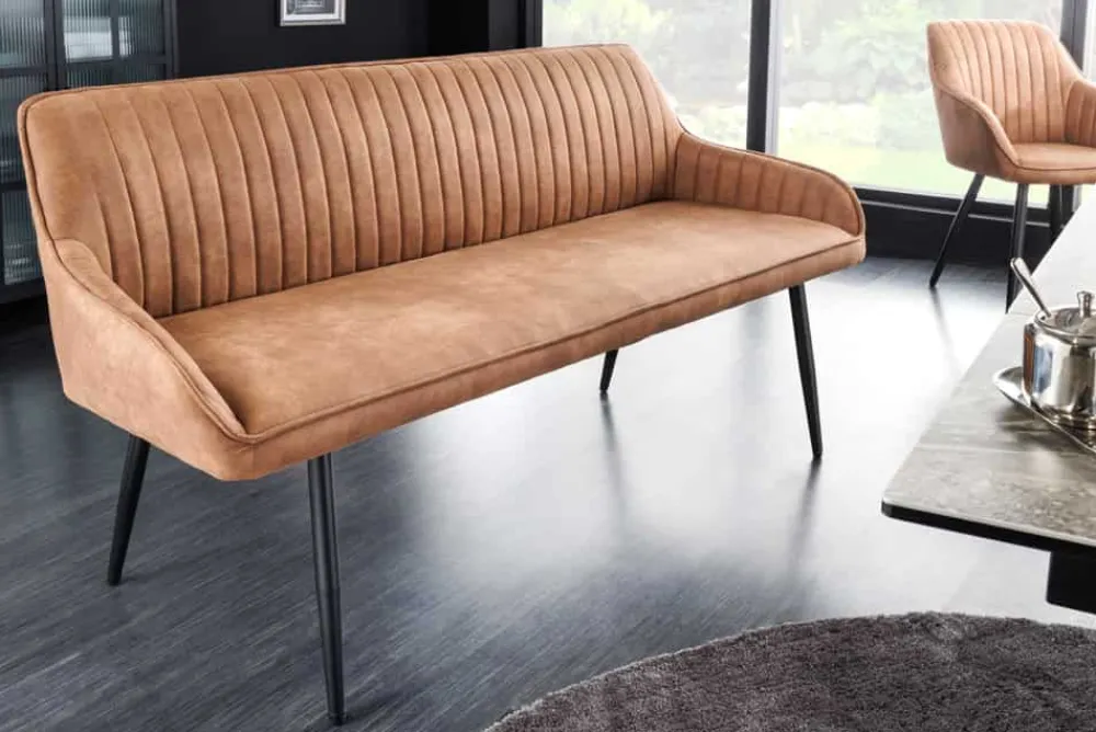 Riess-Ambiente Sitzbänke|Retro Möbel > Design Sitzbank TURIN 160cm braun schwarz Metallbeine mit Armlehne