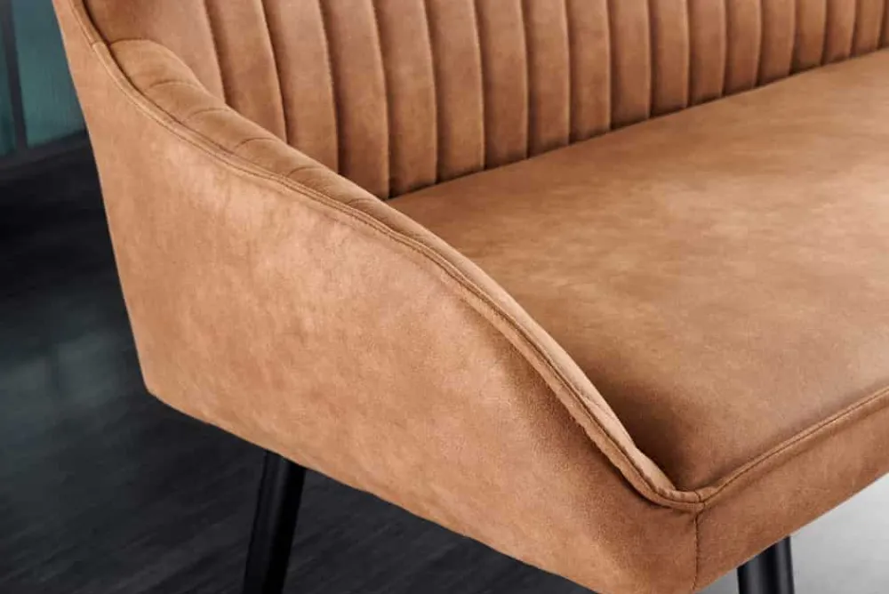 Riess-Ambiente Sitzbänke|Retro Möbel > Design Sitzbank TURIN 160cm braun schwarz Metallbeine mit Armlehne
