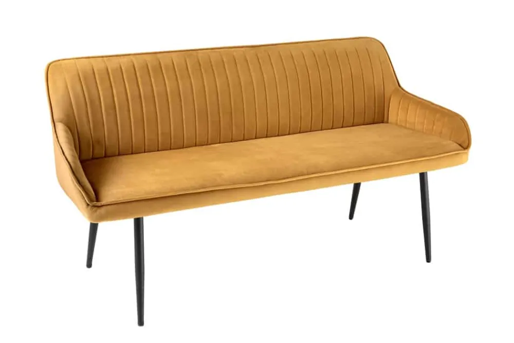 Riess-Ambiente Sitzbänke|Retro Möbel > Design Sitzbank TURIN 160cm senfgelb Samt schwarz Metallbeine Armlehne