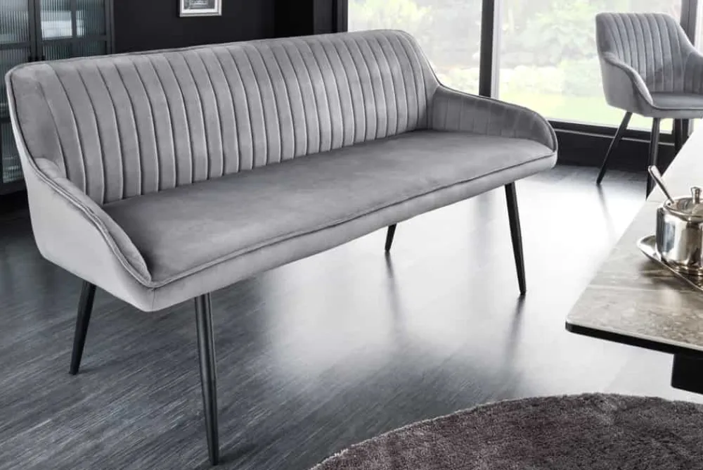 Riess-Ambiente Sitzbänke|Retro Möbel > Design Sitzbank TURIN 160cm silbergrau Samt schwarz Metall Armlehne