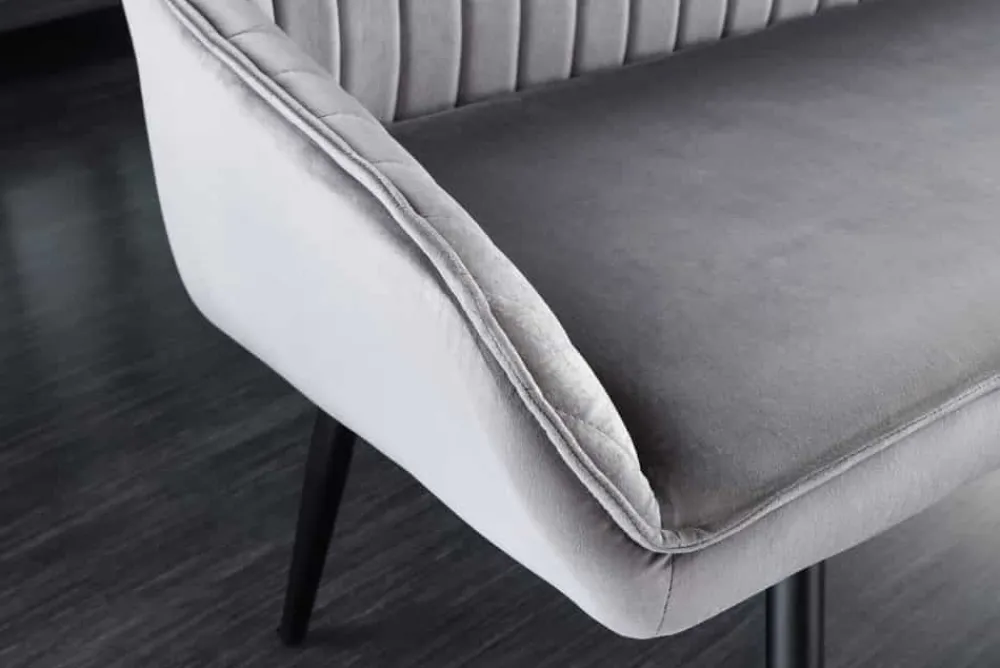 Riess-Ambiente Sitzbänke|Retro Möbel > Design Sitzbank TURIN 160cm silbergrau Samt schwarz Metall Armlehne