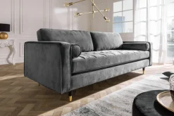 Riess-Ambiente Samt Möbel|3-Sitzer Sofa > Design 3-Sitzer Sofa COZY VELVET 220cm grau Samt Federkern Lounge