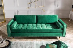 Riess-Ambiente Samt Möbel|3-Sitzer Sofa > Design 3-Sitzer Sofa COZY VELVET 220cm smaragdgrün Samt Federkern Lounge