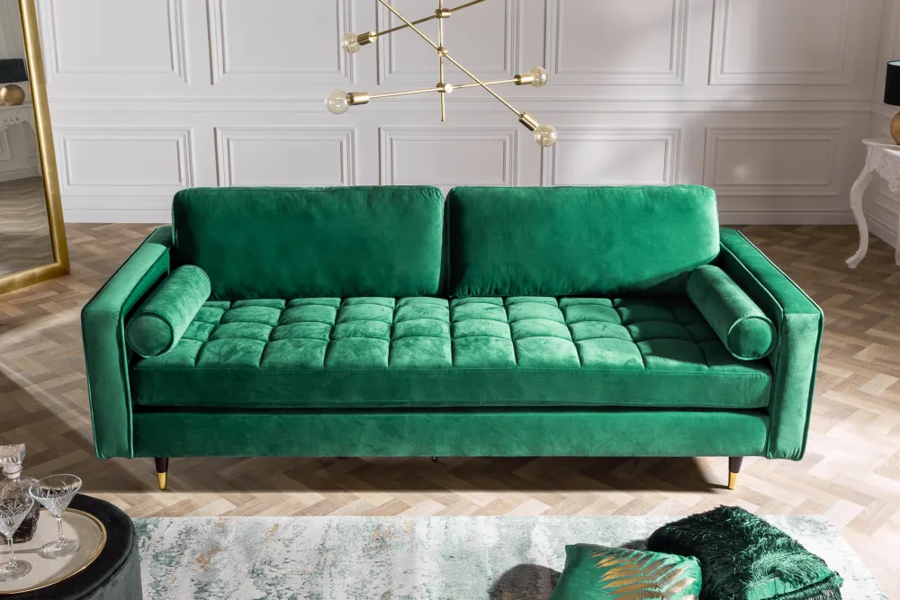 Riess-Ambiente Samt Möbel|3-Sitzer Sofa > Design 3-Sitzer Sofa COZY VELVET 220cm smaragdgrün Samt Federkern Lounge