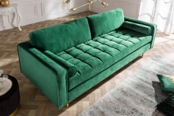 Riess-Ambiente Samt Möbel|3-Sitzer Sofa > Design 3-Sitzer Sofa COZY VELVET 220cm smaragdgrün Samt Federkern Lounge