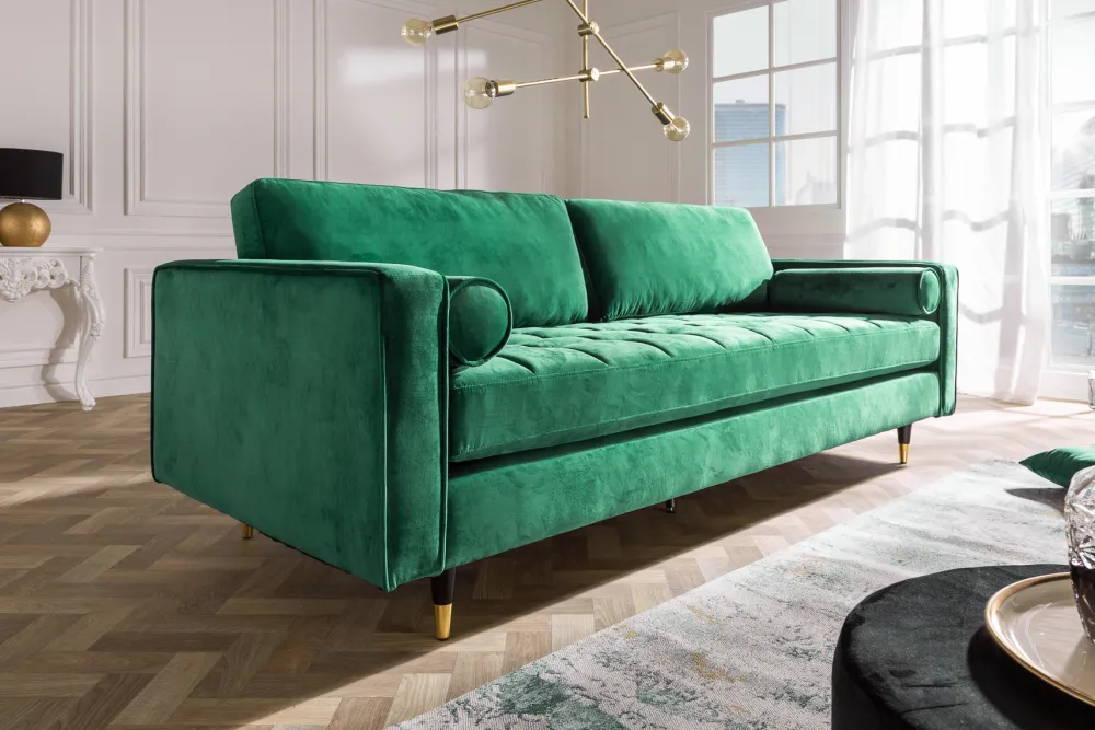 Riess-Ambiente Samt Möbel|3-Sitzer Sofa > Design 3-Sitzer Sofa COZY VELVET 220cm smaragdgrün Samt Federkern Lounge
