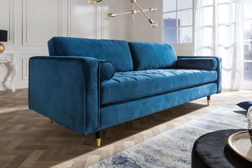 Riess-Ambiente Samt Möbel|3-Sitzer Sofa > Design 3-Sitzer Sofa COZY VELVET 220cm petrol blau Samt Federkern Lounge
