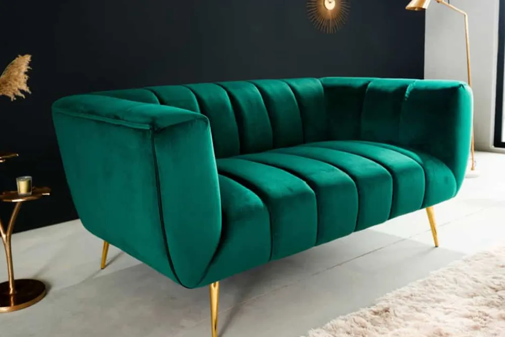 Riess-Ambiente 2-Sitzer Sofa|Goldene Möbel > Design 2-Sitzer Sofa NOBLESSE 165cm smaragdgrün Samt Federkern goldene Metallfüße