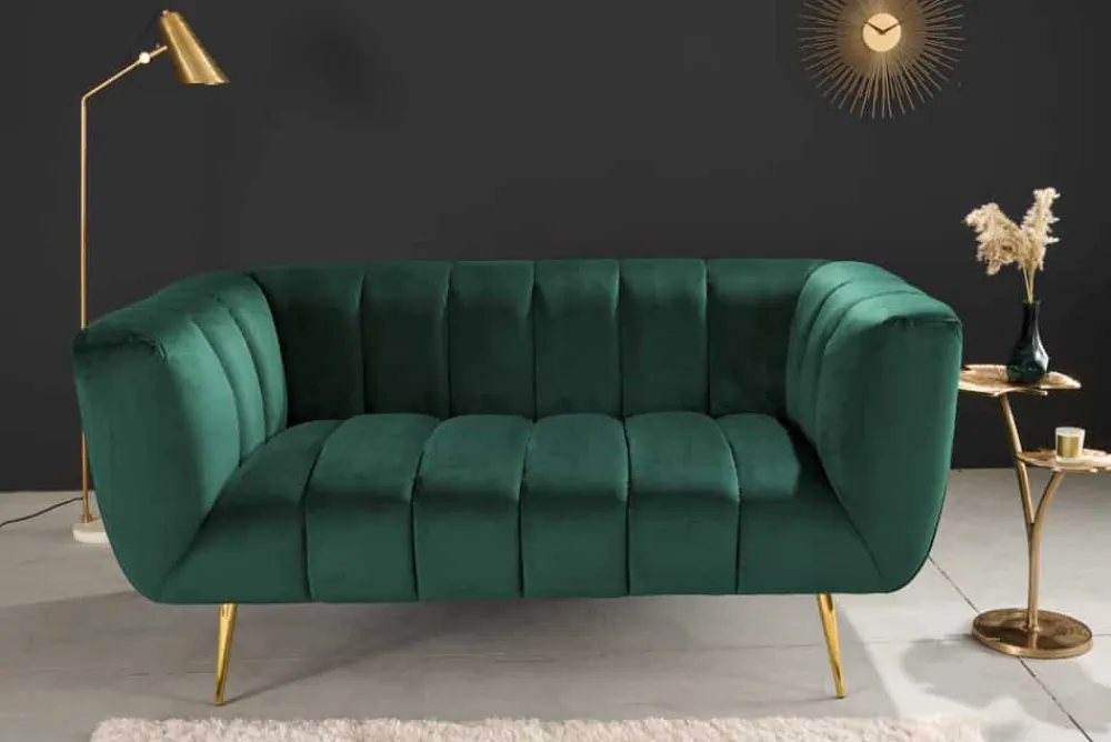 Riess-Ambiente 2-Sitzer Sofa|Goldene Möbel > Design 2-Sitzer Sofa NOBLESSE 165cm smaragdgrün Samt Federkern goldene Metallfüße