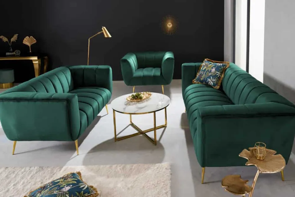 Riess-Ambiente 2-Sitzer Sofa|Goldene Möbel > Design 2-Sitzer Sofa NOBLESSE 165cm smaragdgrün Samt Federkern goldene Metallfüße