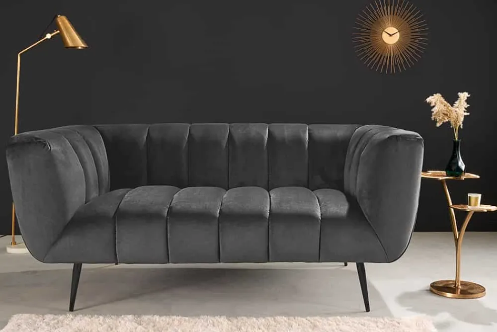 Riess-Ambiente 2-Sitzer Sofa|Goldene Möbel > Design 2-Sitzer Sofa NOBLESSE 165cm grau Samt schwarze Metallfüße Federkern
