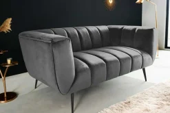 Riess-Ambiente 2-Sitzer Sofa|Goldene Möbel > Design 2-Sitzer Sofa NOBLESSE 165cm grau Samt schwarze Metallfüße Federkern