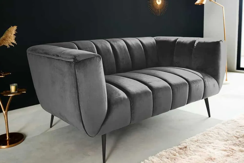 Riess-Ambiente 2-Sitzer Sofa|Goldene Möbel > Design 2-Sitzer Sofa NOBLESSE 165cm grau Samt schwarze Metallfüße Federkern