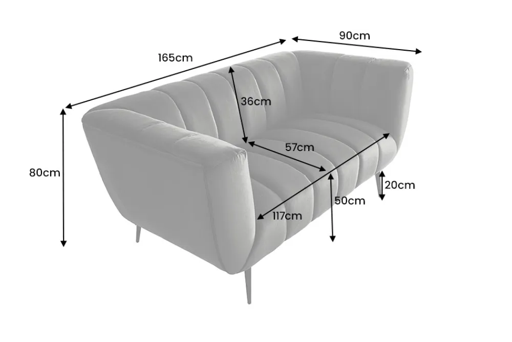 Riess-Ambiente 2-Sitzer Sofa|Goldene Möbel > Design 2-Sitzer Sofa NOBLESSE 165cm grau Samt schwarze Metallfüße Federkern