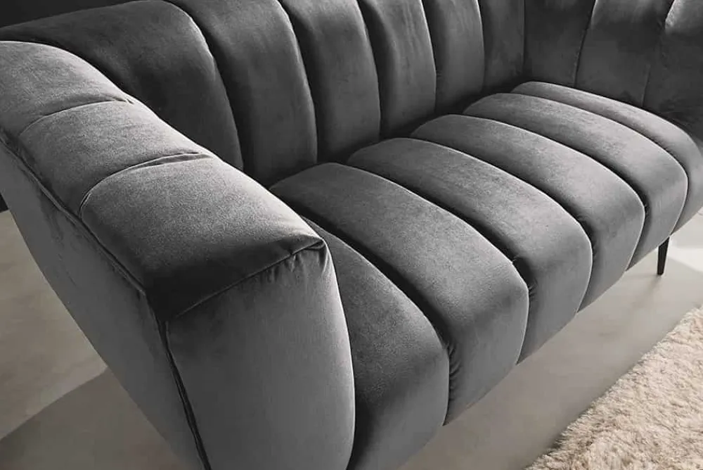 Riess-Ambiente 2-Sitzer Sofa|Goldene Möbel > Design 2-Sitzer Sofa NOBLESSE 165cm grau Samt schwarze Metallfüße Federkern