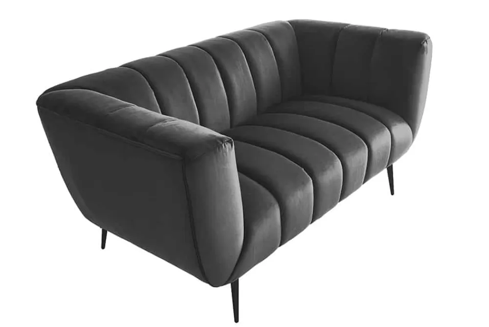 Riess-Ambiente 2-Sitzer Sofa|Goldene Möbel > Design 2-Sitzer Sofa NOBLESSE 165cm grau Samt schwarze Metallfüße Federkern