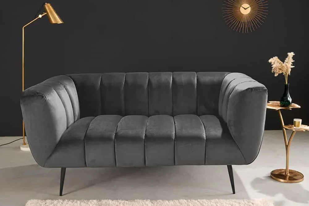 Riess-Ambiente 2-Sitzer Sofa|Goldene Möbel > Design 2-Sitzer Sofa NOBLESSE 165cm grau Samt schwarze Metallfüße Federkern