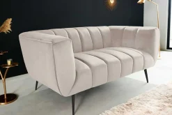 Riess-Ambiente 2-Sitzer Sofa|Retro Möbel > Design 2-Sitzer Sofa NOBLESSE 165cm champagner Samt schwarze Metallfüße Federkern