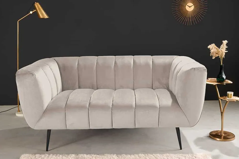 Riess-Ambiente 2-Sitzer Sofa|Retro Möbel > Design 2-Sitzer Sofa NOBLESSE 165cm champagner Samt schwarze Metallfüße Federkern