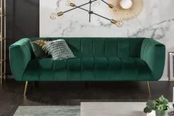 Riess-Ambiente Goldene Möbel|Samt Möbel > Design 3-Sitzer Sofa NOBLESSE 225cm smaragdgrün Samt Federkern goldene Metallfüße