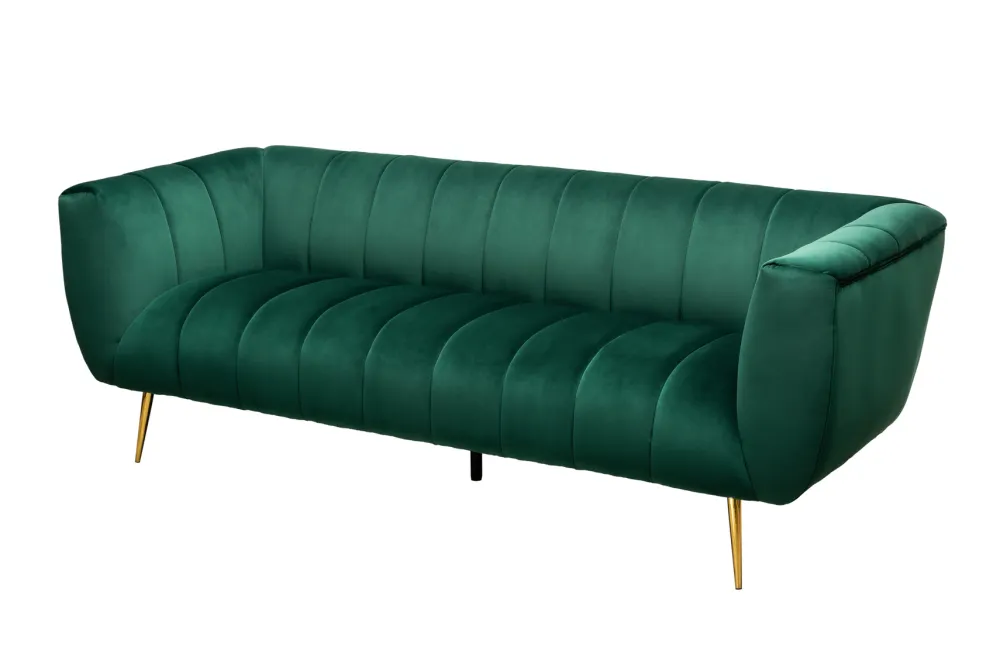 Riess-Ambiente Goldene Möbel|Samt Möbel > Design 3-Sitzer Sofa NOBLESSE 225cm smaragdgrün Samt Federkern goldene Metallfüße