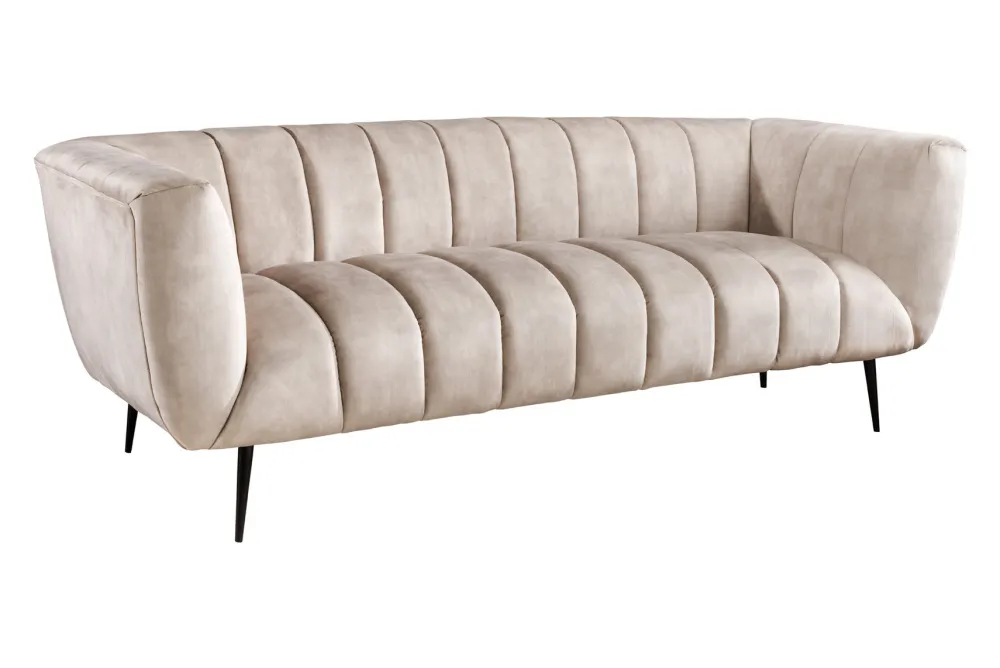 Riess-Ambiente Samt Möbel|Retro Möbel > Design 3-Sitzer Sofa NOBLESSE 225cm champagner beige Samt 3-Sitzer Federkern schwarze Metallfüße