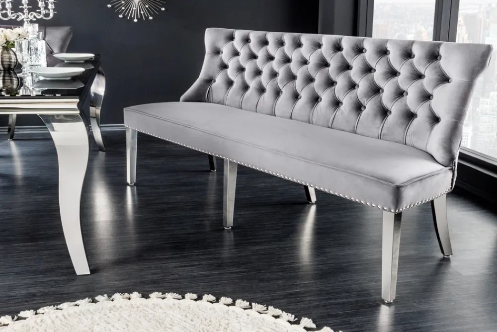 Riess-Ambiente Sitzbänke|Samt Möbel > Design Sofabank CASTLE DELUXE 165cm grau Samt Löwenkopf Chesterfield Barock