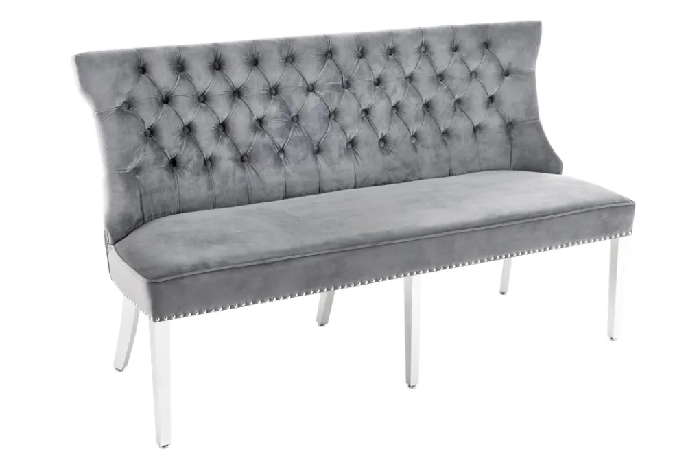 Riess-Ambiente Sitzbänke|Samt Möbel > Design Sofabank CASTLE DELUXE 165cm grau Samt Löwenkopf Chesterfield Barock