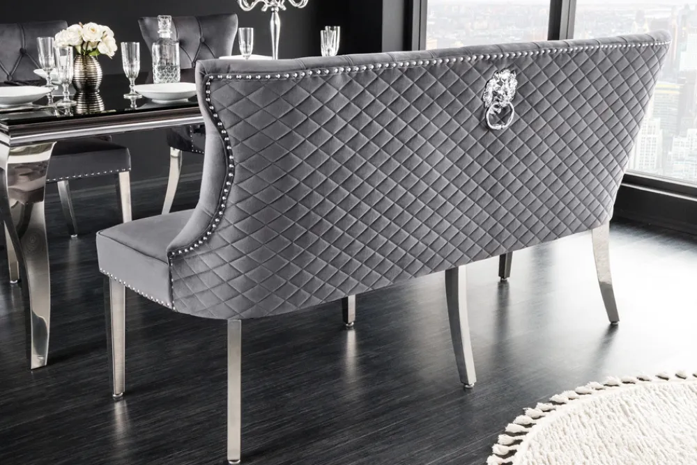 Riess-Ambiente Sitzbänke|Samt Möbel > Design Sofabank CASTLE DELUXE 165cm grau Samt Löwenkopf Chesterfield Barock