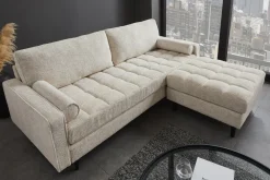 Riess-Ambiente 3-Sitzer Sofa > Design Sofa COZY VELVET 220cm beige Chenille Federkern 3-Sitzer mit goldener Kappe