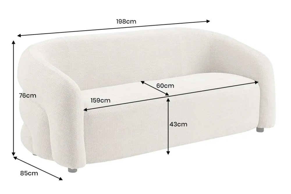 Riess-Ambiente Skandinavisch|3-Sitzer Sofa > Design Sofa VOGUE 200cm grau Chenille Cremona 3-Sitzer Couch mit Nosagfederung
