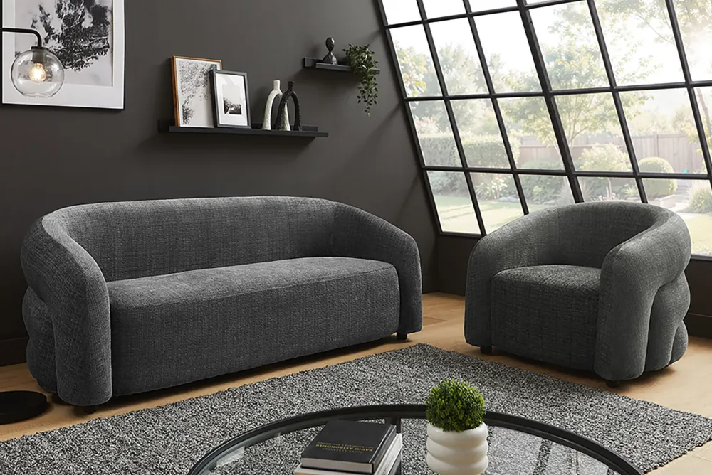 Riess-Ambiente Skandinavisch|3-Sitzer Sofa > Design Sofa VOGUE 200cm grau Chenille Cremona 3-Sitzer Couch mit Nosagfederung