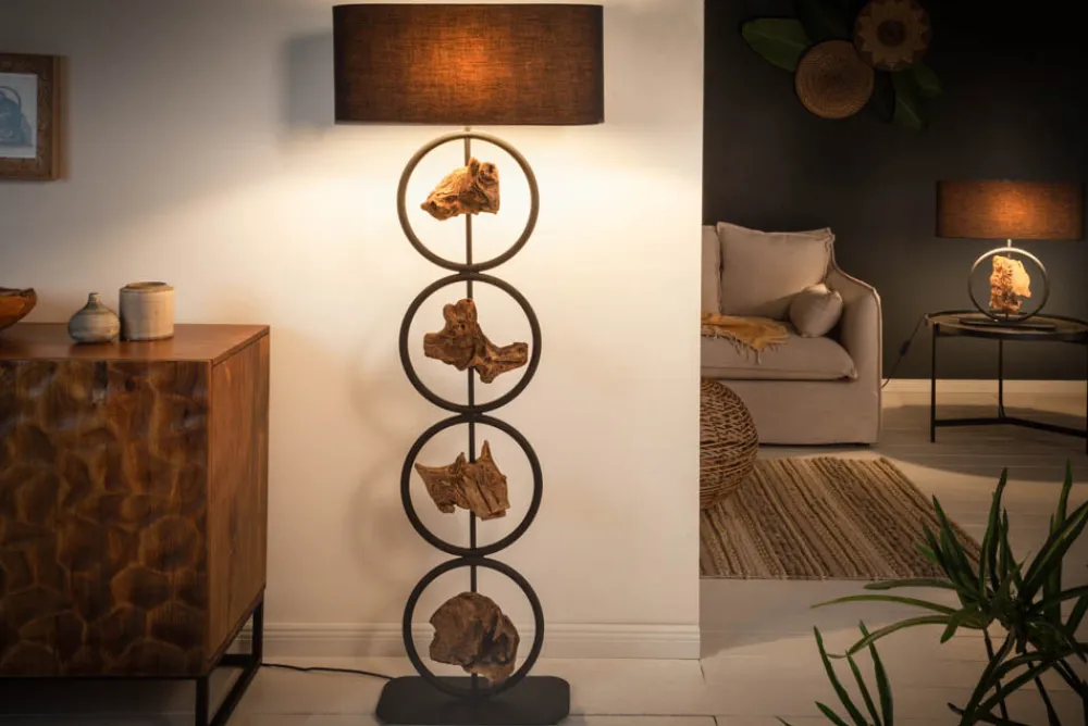 Riess-Ambiente Mehr...|Mehr... > Design Stehlampe ELEMENTS 147cm schwarz Baumwollschirm Fuß mit Massivholz