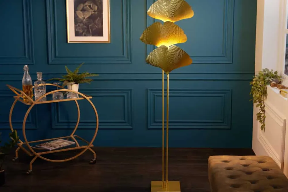 Riess-Ambiente Goldene Möbel|Stehleuchten > Design Stehlampe GINKGO 160cm gold Metall