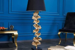 Riess-Ambiente Goldene Möbel|Stehleuchten > Design Stehlampe GINKGO 122cm schwarz Stoffschirm gold Metall handmade Marmor-Fuß