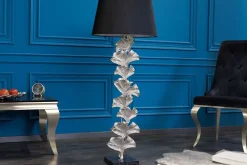 Riess-Ambiente Retro Möbel|Stehleuchten > Design Stehlampe GINKGO 122cm schwarz Stoffschirm silber Metall handmade Marmor-Fuß