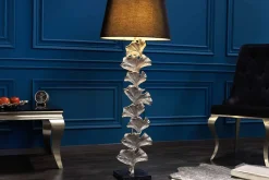 Riess-Ambiente Retro Möbel|Stehleuchten > Design Stehlampe GINKGO 122cm schwarz Stoffschirm silber Metall handmade Marmor-Fuß