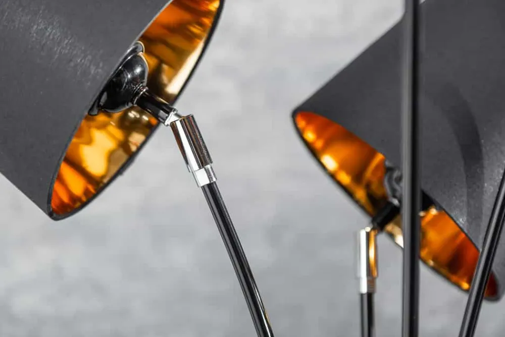 Riess-Ambiente Goldene Möbel|Retro Möbel > Design Stehlampe LEVELS 176cm mit 5 Leinenschirmen schwarz gold Stehleuchte