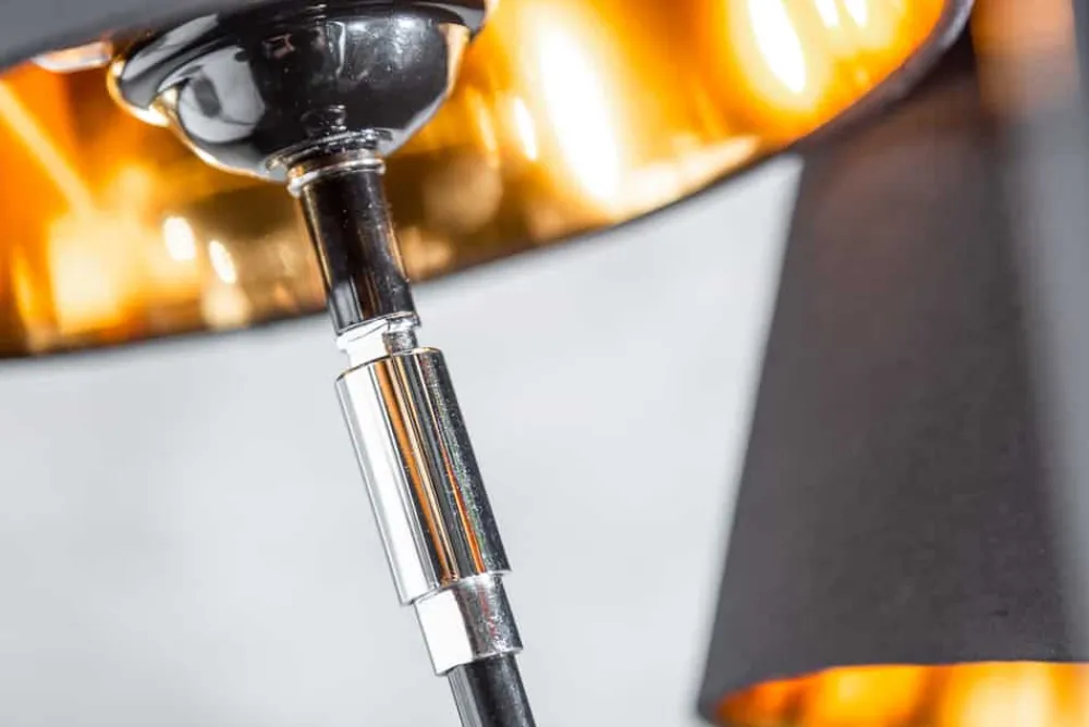 Riess-Ambiente Goldene Möbel|Retro Möbel > Design Stehlampe LEVELS 176cm mit 5 Leinenschirmen schwarz gold Stehleuchte