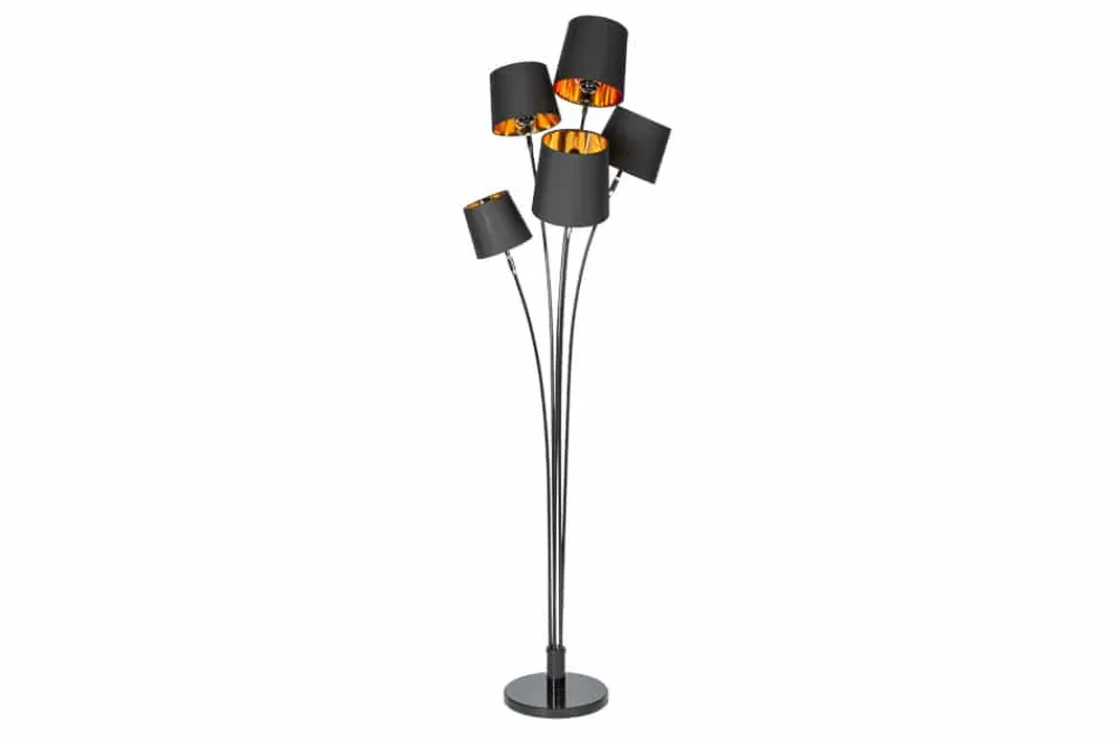 Riess-Ambiente Goldene Möbel|Retro Möbel > Design Stehlampe LEVELS 176cm mit 5 Leinenschirmen schwarz gold Stehleuchte