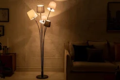 Riess-Ambiente Retro Möbel|Stehleuchten > Design Stehlampe LEVELS 176cm schwarz grau mit 5 Leinenschirmen