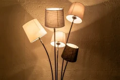 Riess-Ambiente Retro Möbel|Stehleuchten > Design Stehlampe LEVELS 176cm schwarz grau mit 5 Leinenschirmen