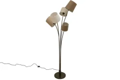 Riess-Ambiente Retro Möbel|Stehleuchten > Design Stehlampe LEVELS 176cm weiß beige braun mit 5 Leinenschirmen