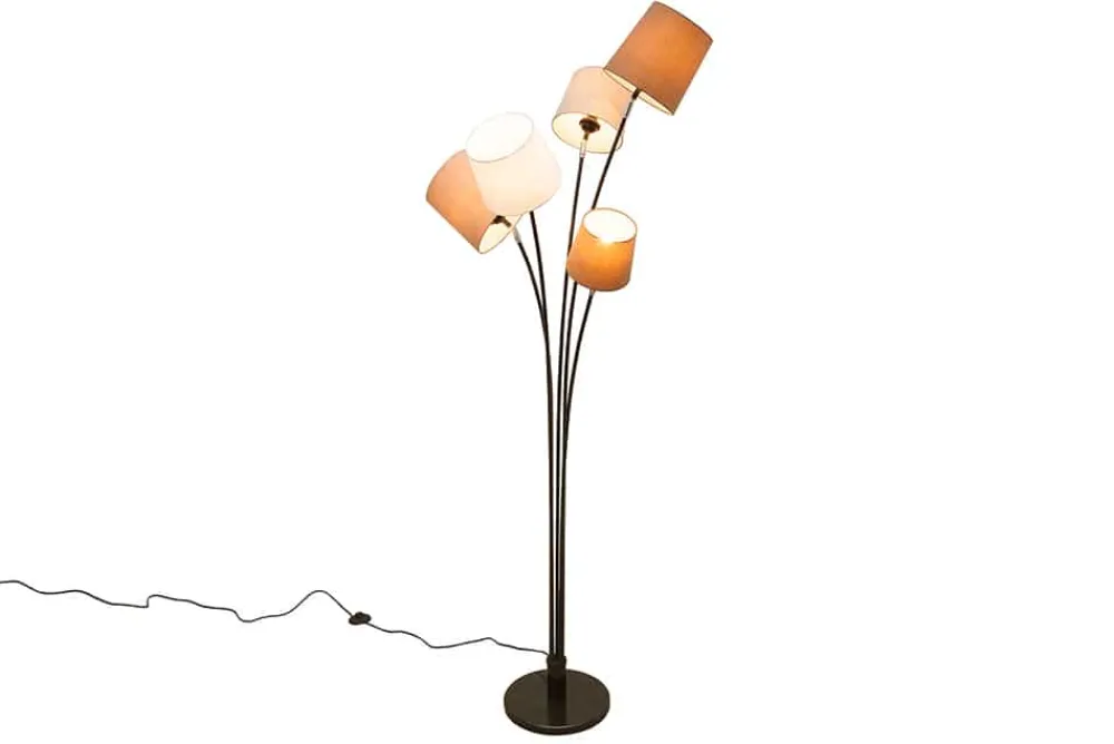 Riess-Ambiente Retro Möbel|Stehleuchten > Design Stehlampe LEVELS 176cm weiß beige braun mit 5 Leinenschirmen