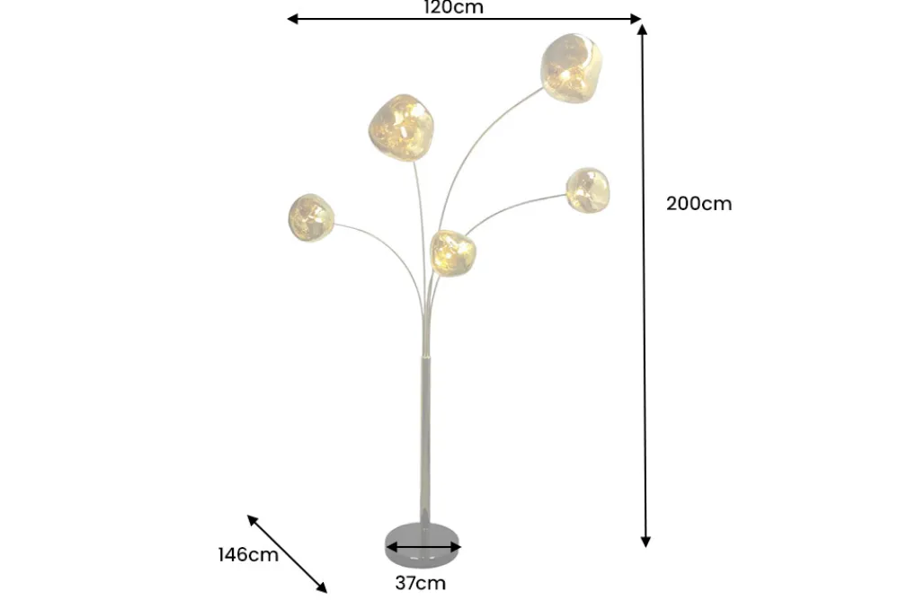Riess-Ambiente Goldene Möbel|Stehleuchten > Design Stehlampe LIQUID DIAMOND 200cm gold fünf Glasschirme mit Marmorfuß