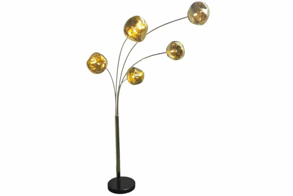 Riess-Ambiente Goldene Möbel|Stehleuchten > Design Stehlampe LIQUID DIAMOND 200cm gold fünf Glasschirme mit Marmorfuß