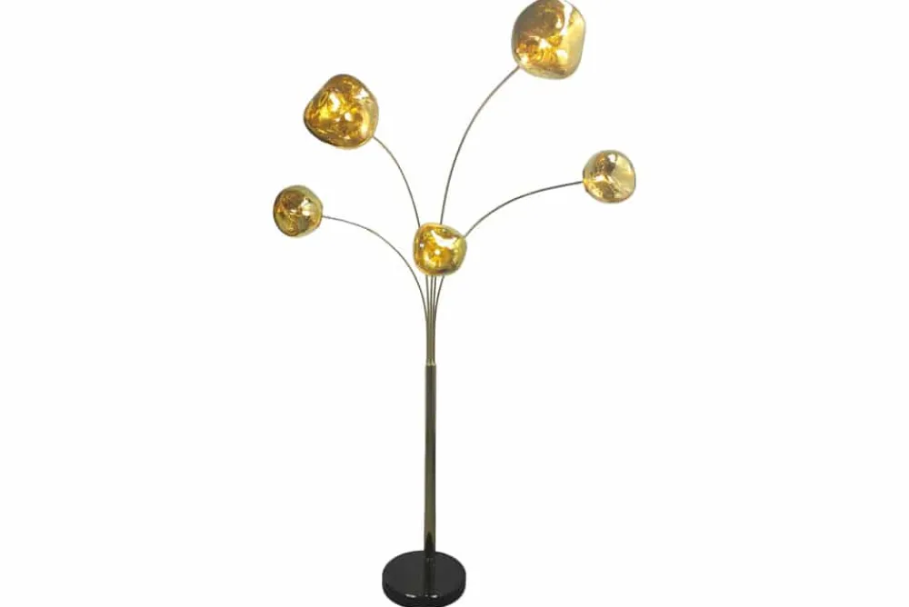 Riess-Ambiente Goldene Möbel|Stehleuchten > Design Stehlampe LIQUID DIAMOND 200cm gold fünf Glasschirme mit Marmorfuß